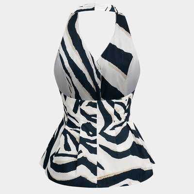 Elindra | Kontrastowy wzór w paski, bez pleców, z guzikiem, na szyję