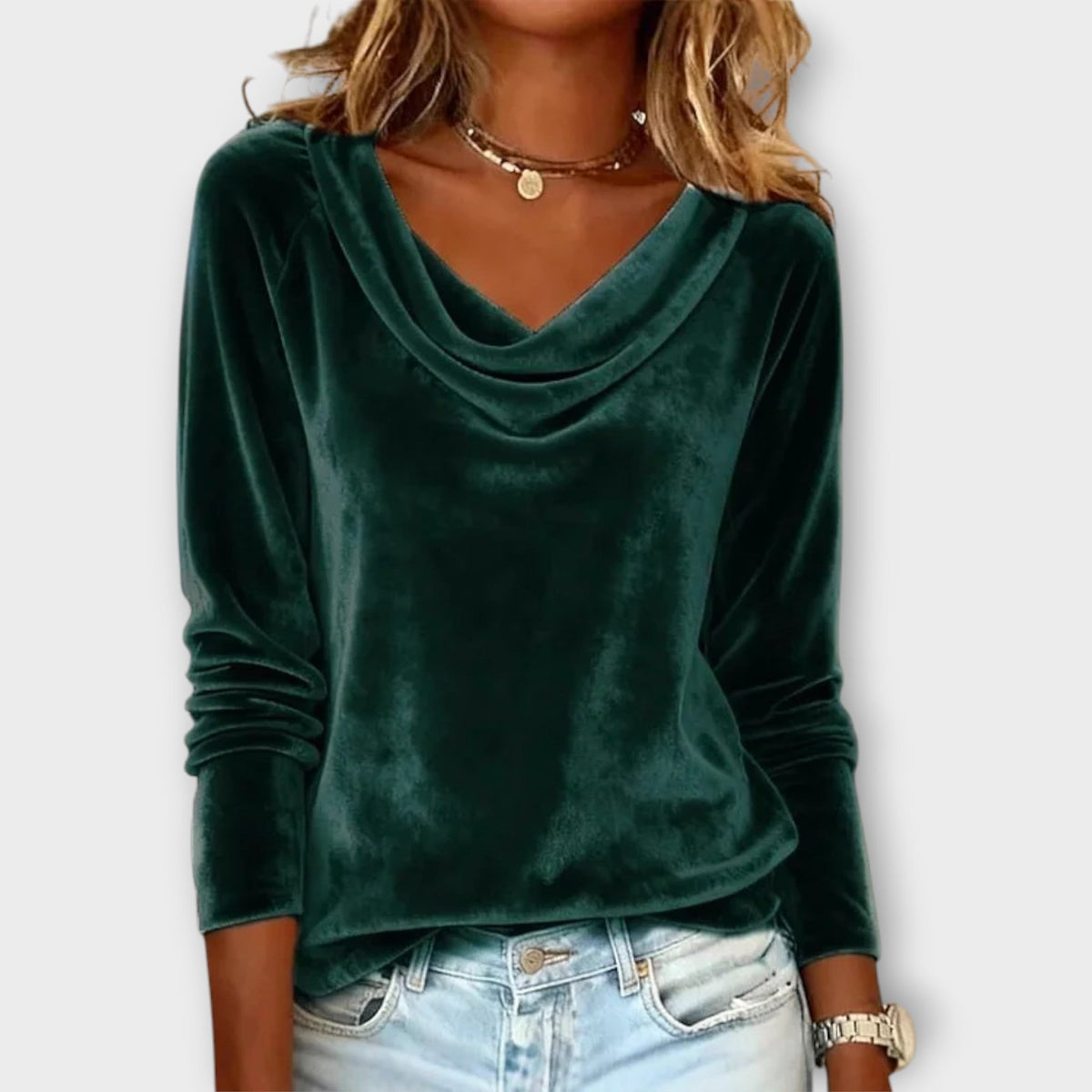 Velvet Draped Neck Top