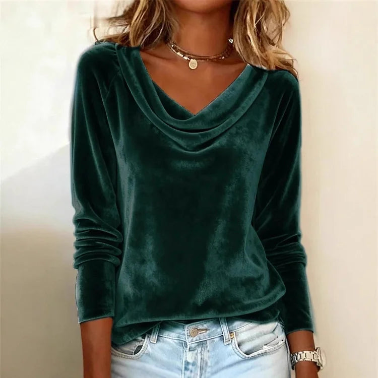 Long Sleeve Velvet Blouse Solid Color