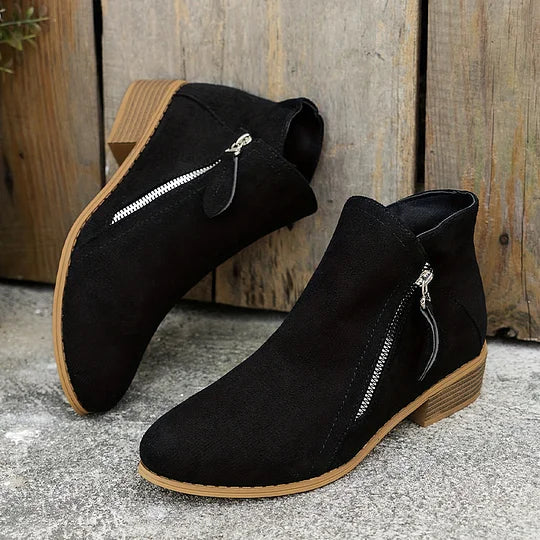 Farah - Leather Orthopedic Ankle Boots with Zipper