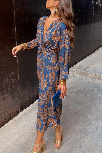 Liva | Vintage Draped Long Sleeve Midi Dress