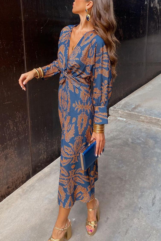 Liva | Vintage Draped Long Sleeve Midi Dress