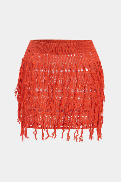 Zestaw spódnicy z dzianiny w dużych rozmiarach z frędzlami i wycięciami