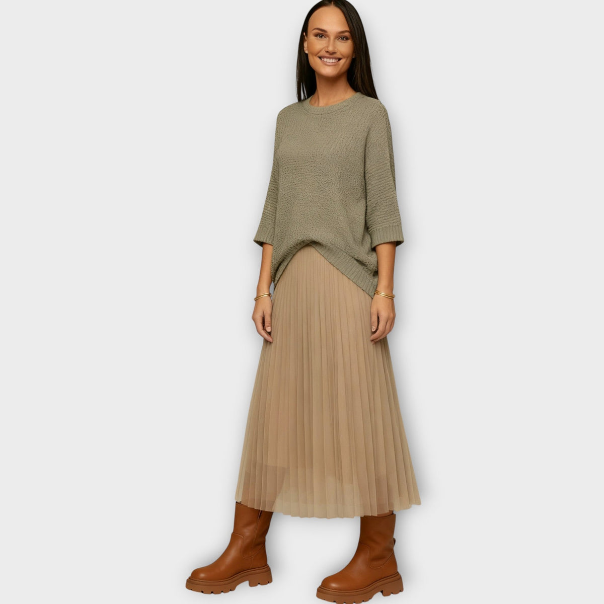 Knit Top and Pleated Midi Skirt Set