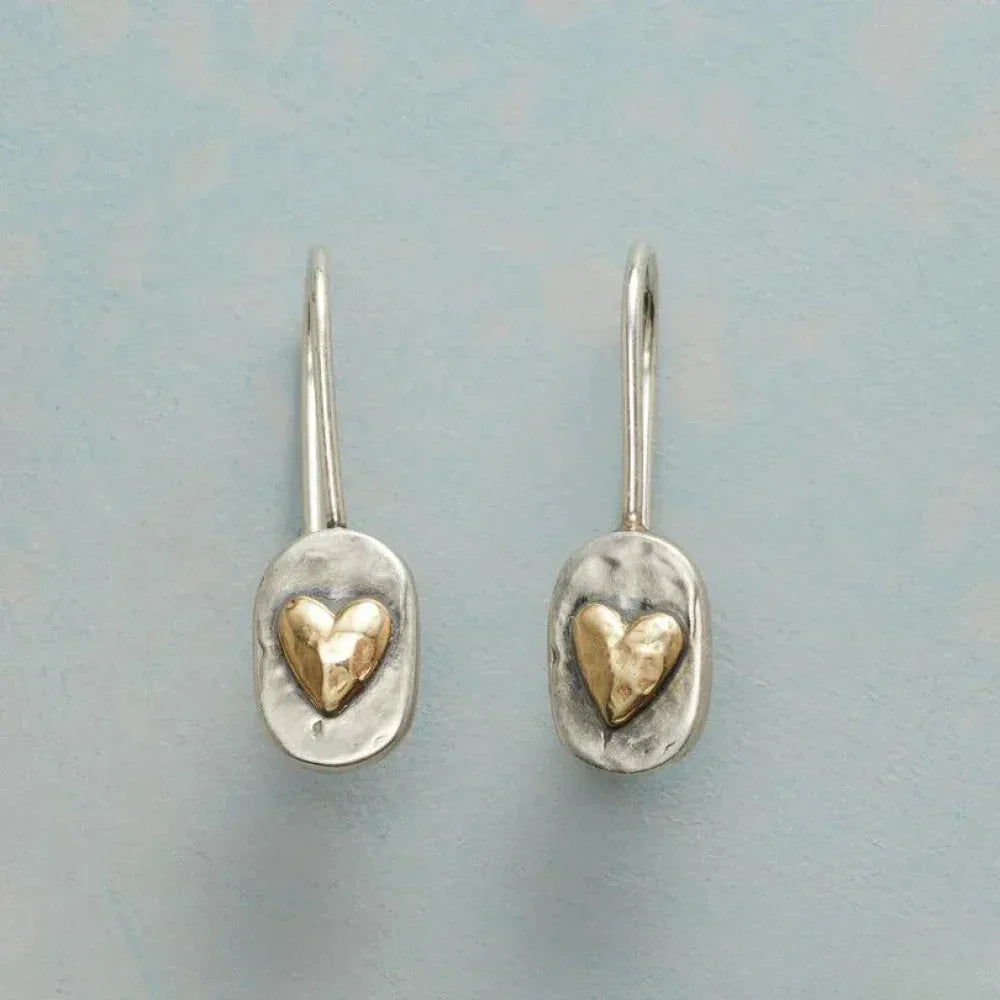 Vintage Silver Earrings with Golden Heart