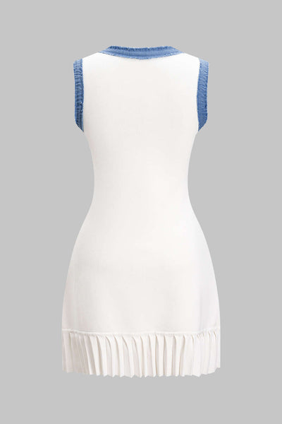 Kyriaki | Dzianinowa Metaliczna Sukienka z Guzikami bez Rękawów