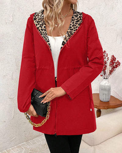 Sharon | Reversible Hooded Coat with Leopard Print