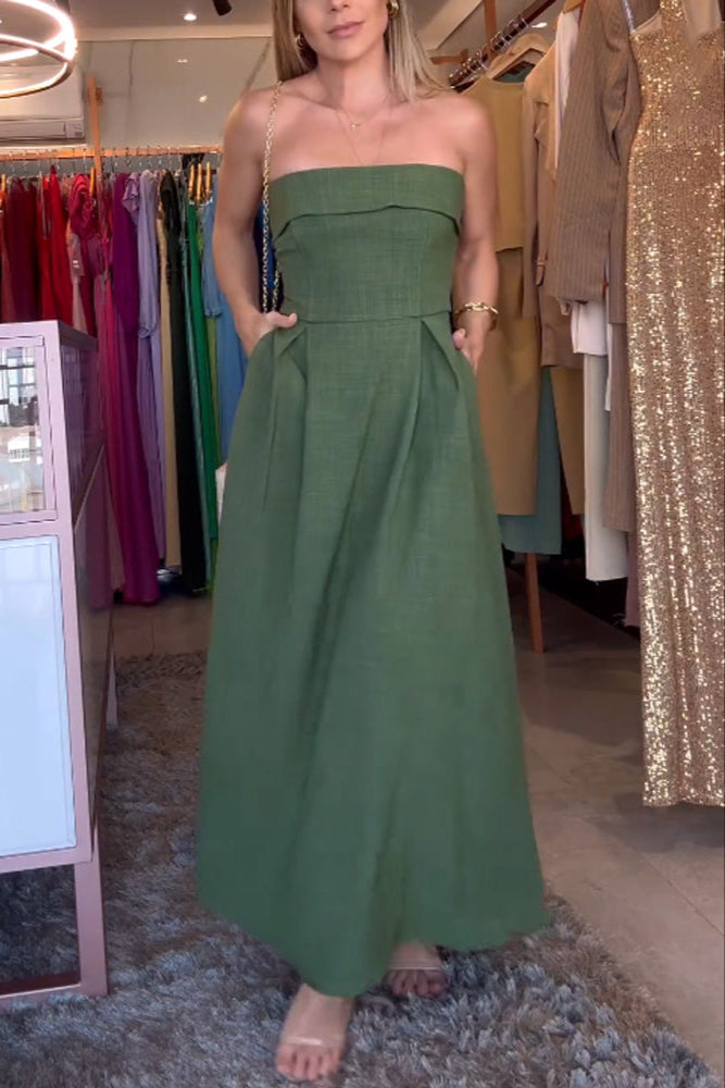 Fenna | Elegancka Sukienka Midi Bez Ramiączek