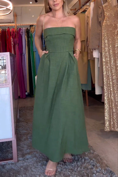 Fenna | Elegancka Sukienka Midi Bez Ramiączek