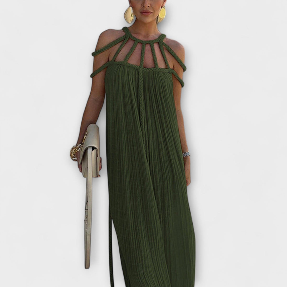 Briar - Chic Maxi Dress Made from Linen Blend with Draped Straps