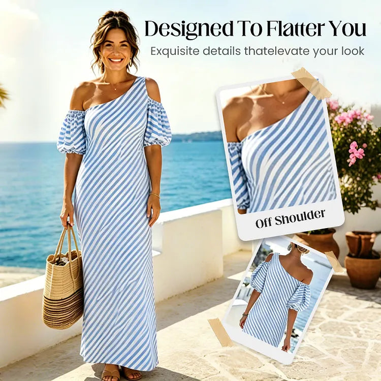 Striped off-shoulder dress for women – Elegant, flowy, summer chic