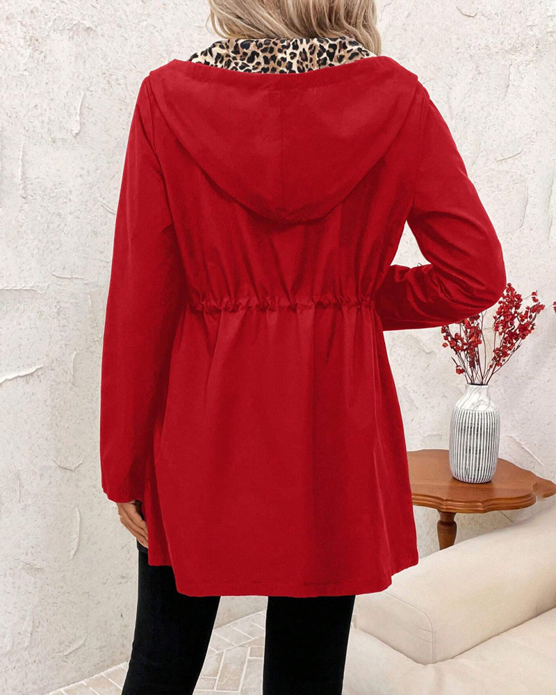 Sharon | Reversible Hooded Coat with Leopard Print