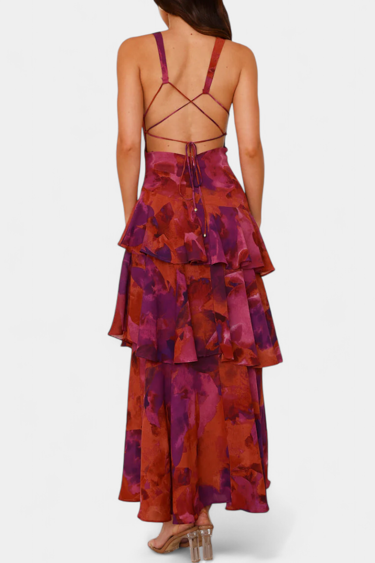 Domenica | Sukienka z Gazy z Dekoltem w Serek i Płynącymi Warstwami