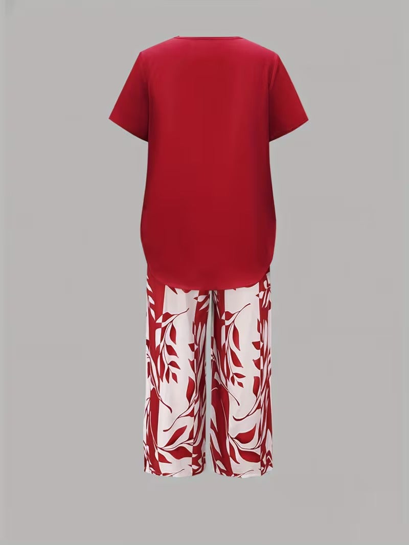 Avy™ | Casual Leaf Print Two-Piece Set
