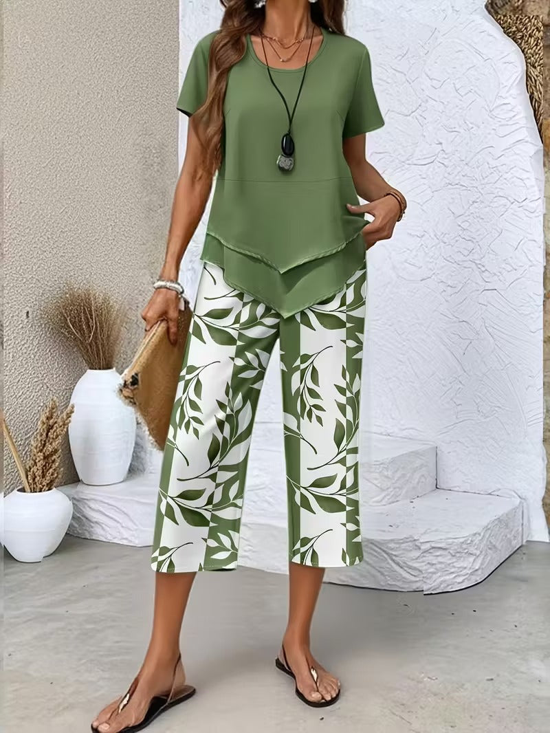 Avy™ | Casual Leaf Print Two-Piece Set