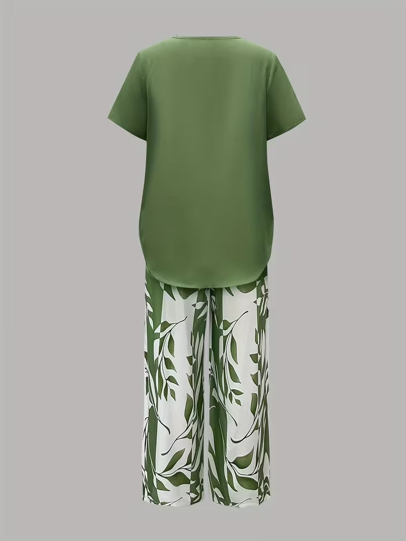 Avy™ | Casual Leaf Print Two-Piece Set