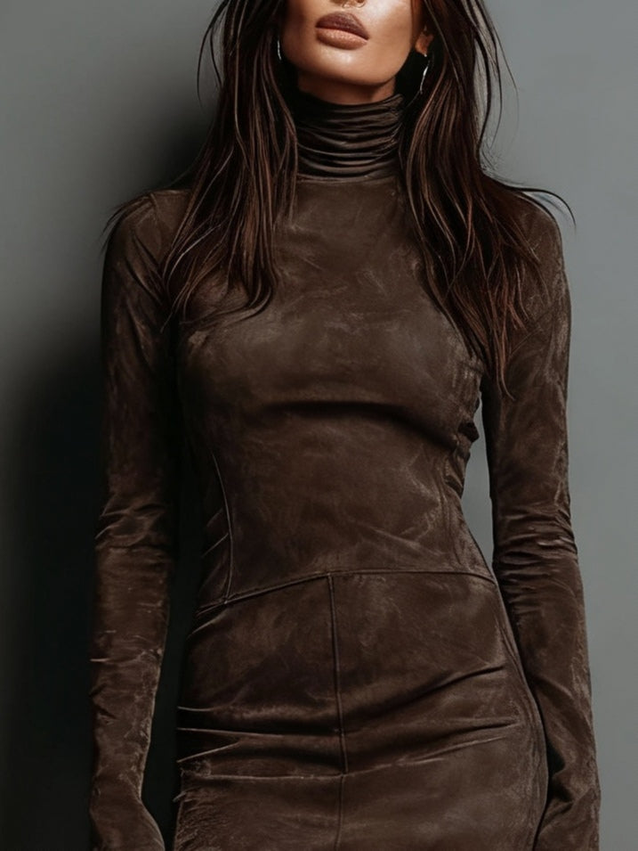 Camille | Suede Turtleneck Vintage Mini Dress