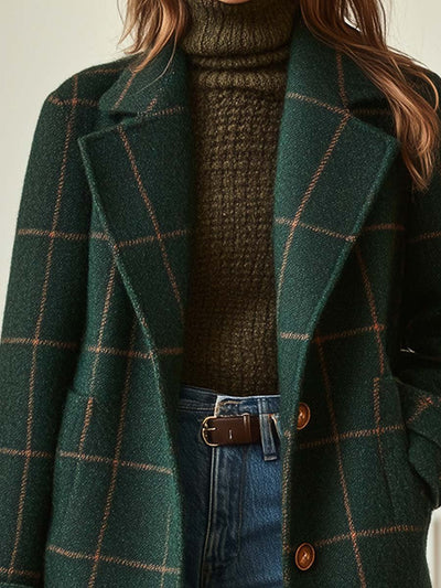 Helen | Women's Retro Lapel Plaid Tweed Coat