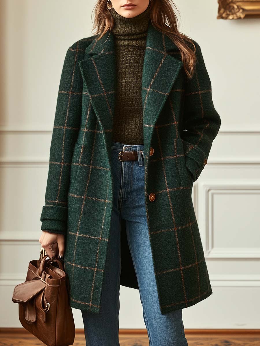 Helen | Women's Retro Lapel Plaid Tweed Coat
