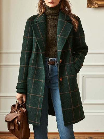 Helen | Women's Retro Lapel Plaid Tweed Coat