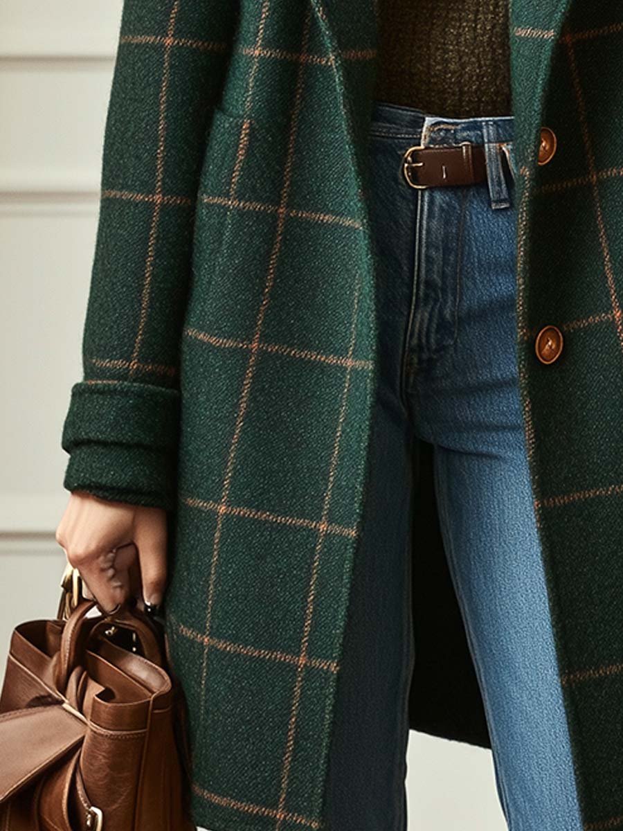 Helen | Women's Retro Lapel Plaid Tweed Coat