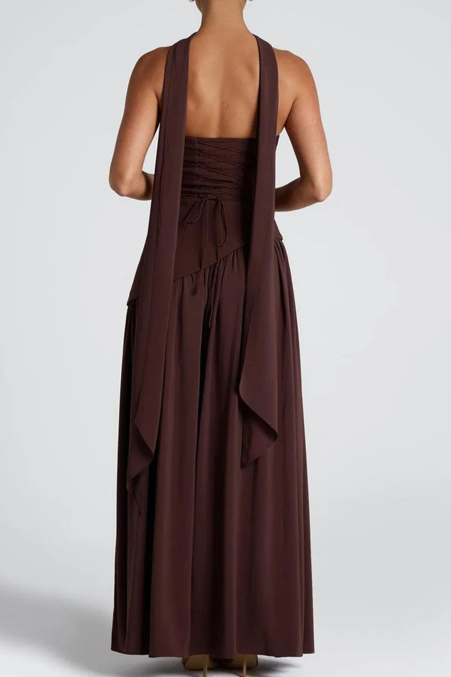 Zeni | Sukienka Maxi bez ramiączek z rozcięciem i wstążką