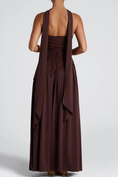 Zeni | Sukienka Maxi bez ramiączek z rozcięciem i wstążką