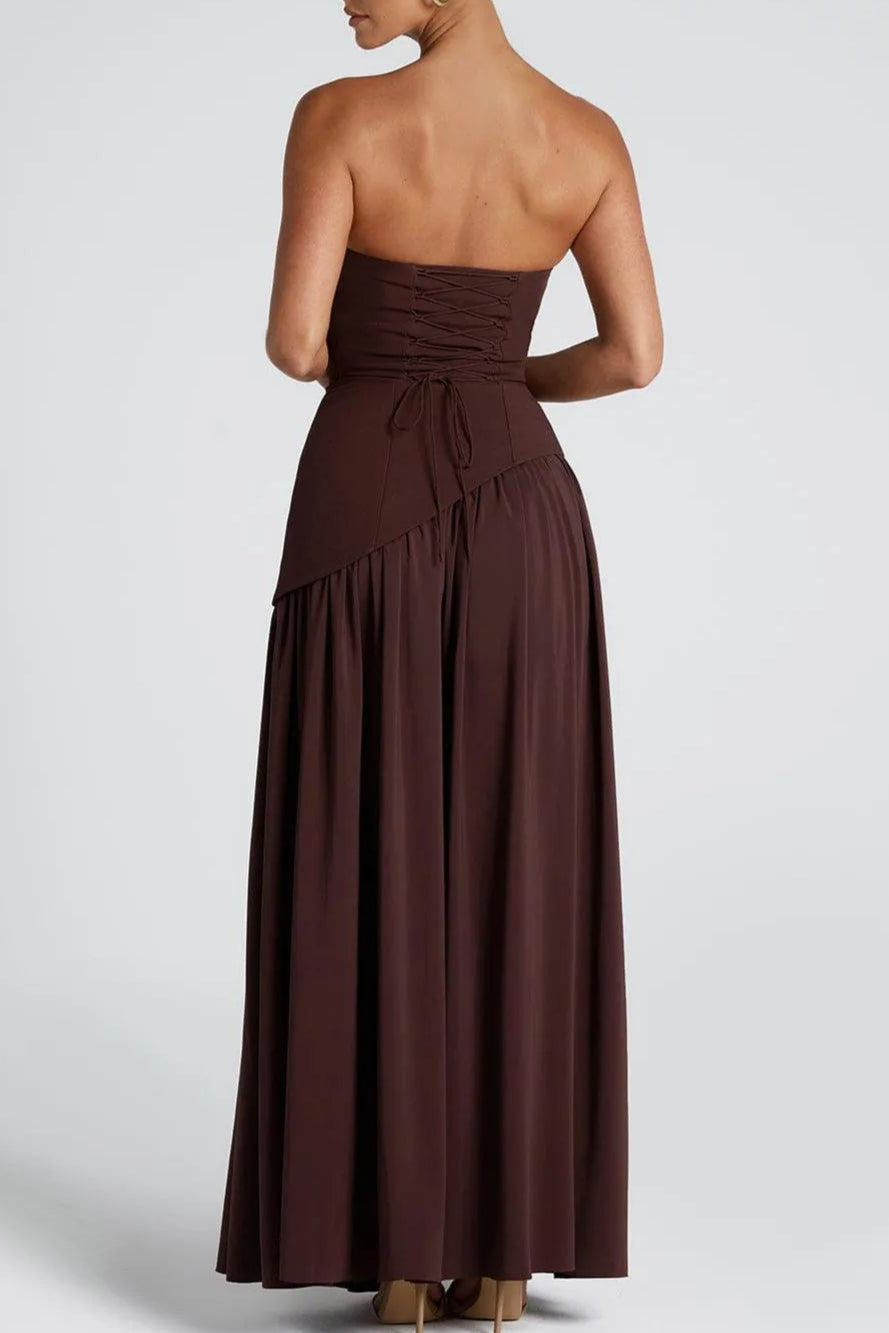 Zeni | Sukienka Maxi bez ramiączek z rozcięciem i wstążką