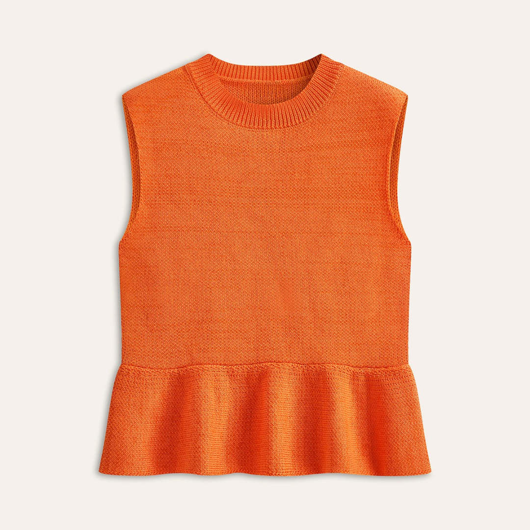 Ravella | Kamizelka swetrowa bez rękawów z falbaną