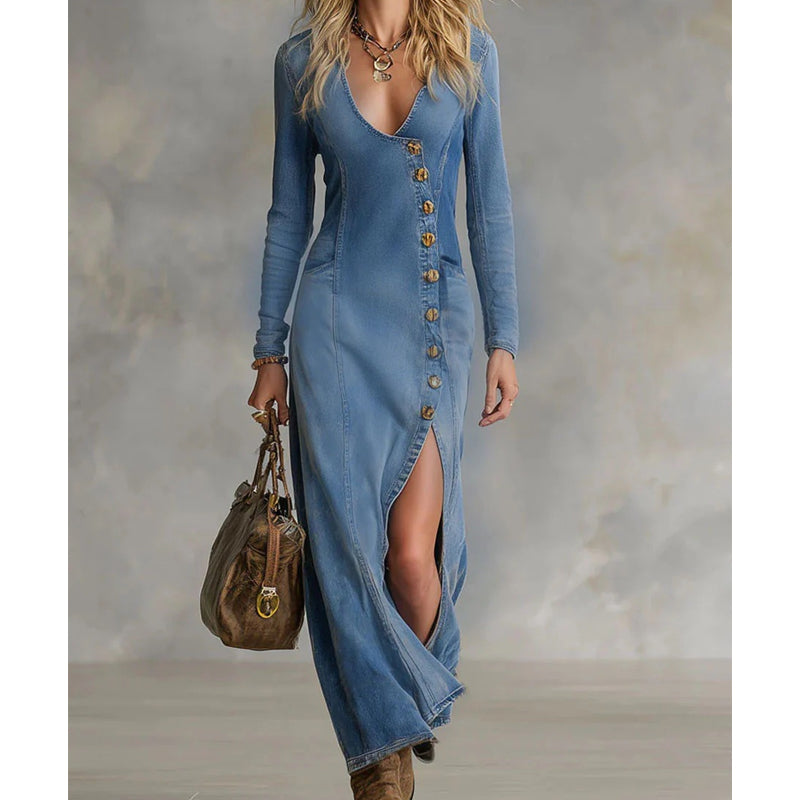 Rinae | Sculpting Long-Sleeve V-Neck Maxi Dress