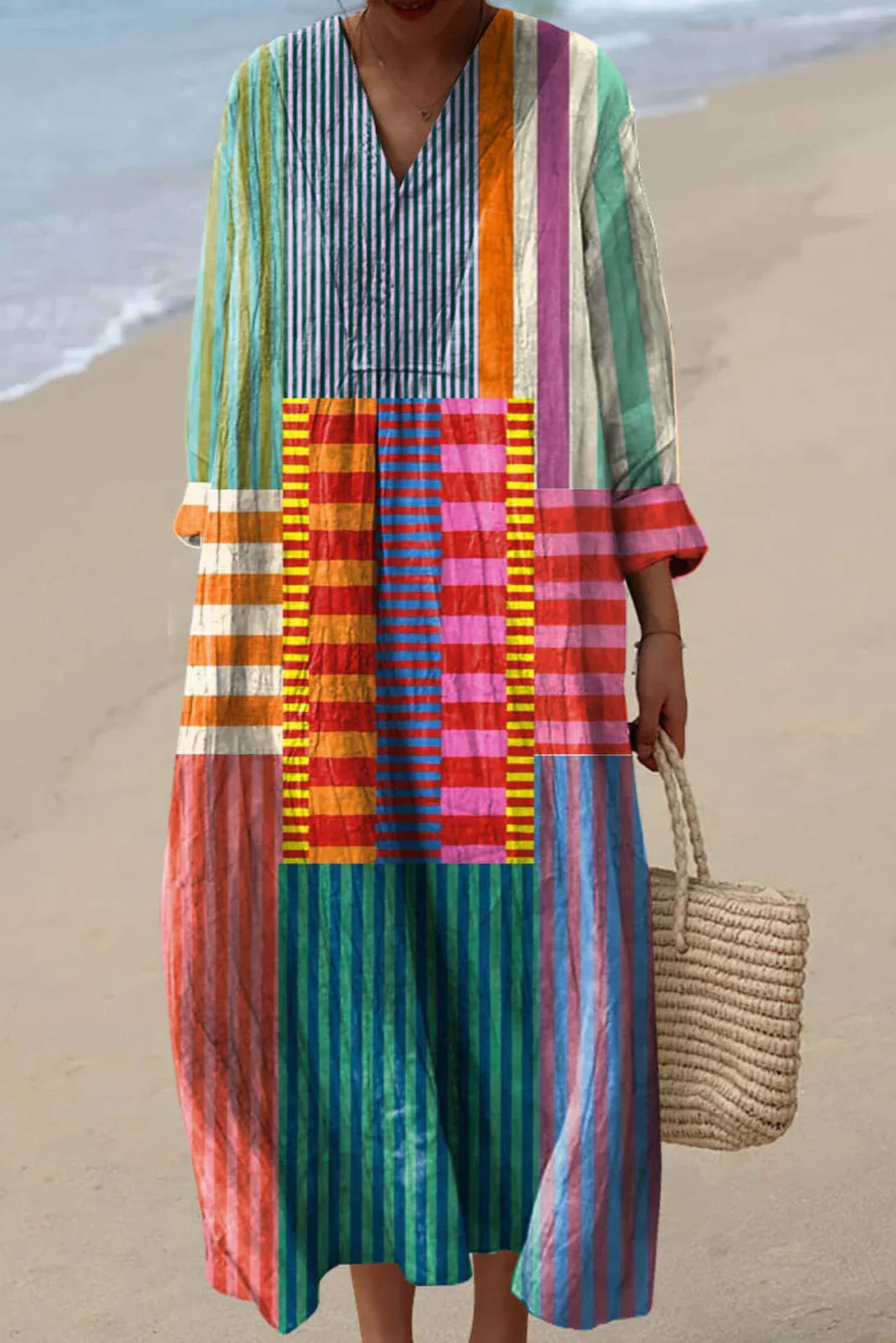 Inaya | Długa Sukienka Patchwork Multikolorowa