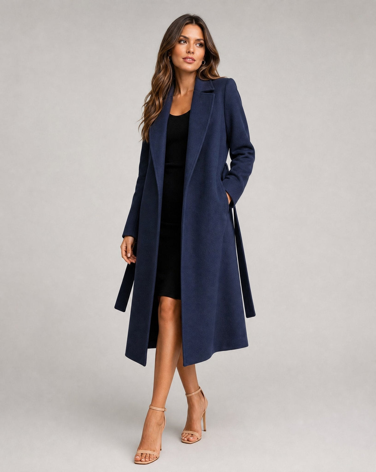 Josie | Long Lapel Coat with Belt