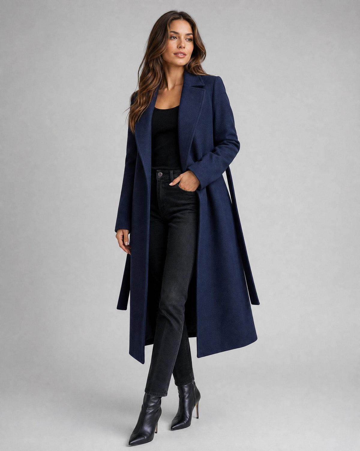 Josie | Long Lapel Coat with Belt
