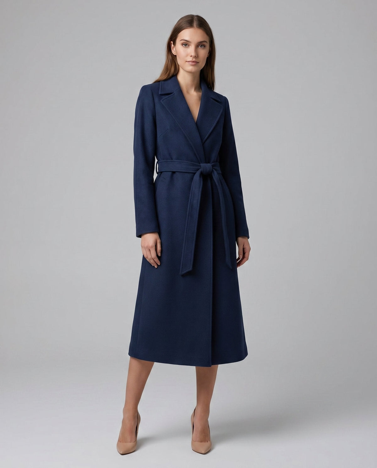 Josie | Long Lapel Coat with Belt