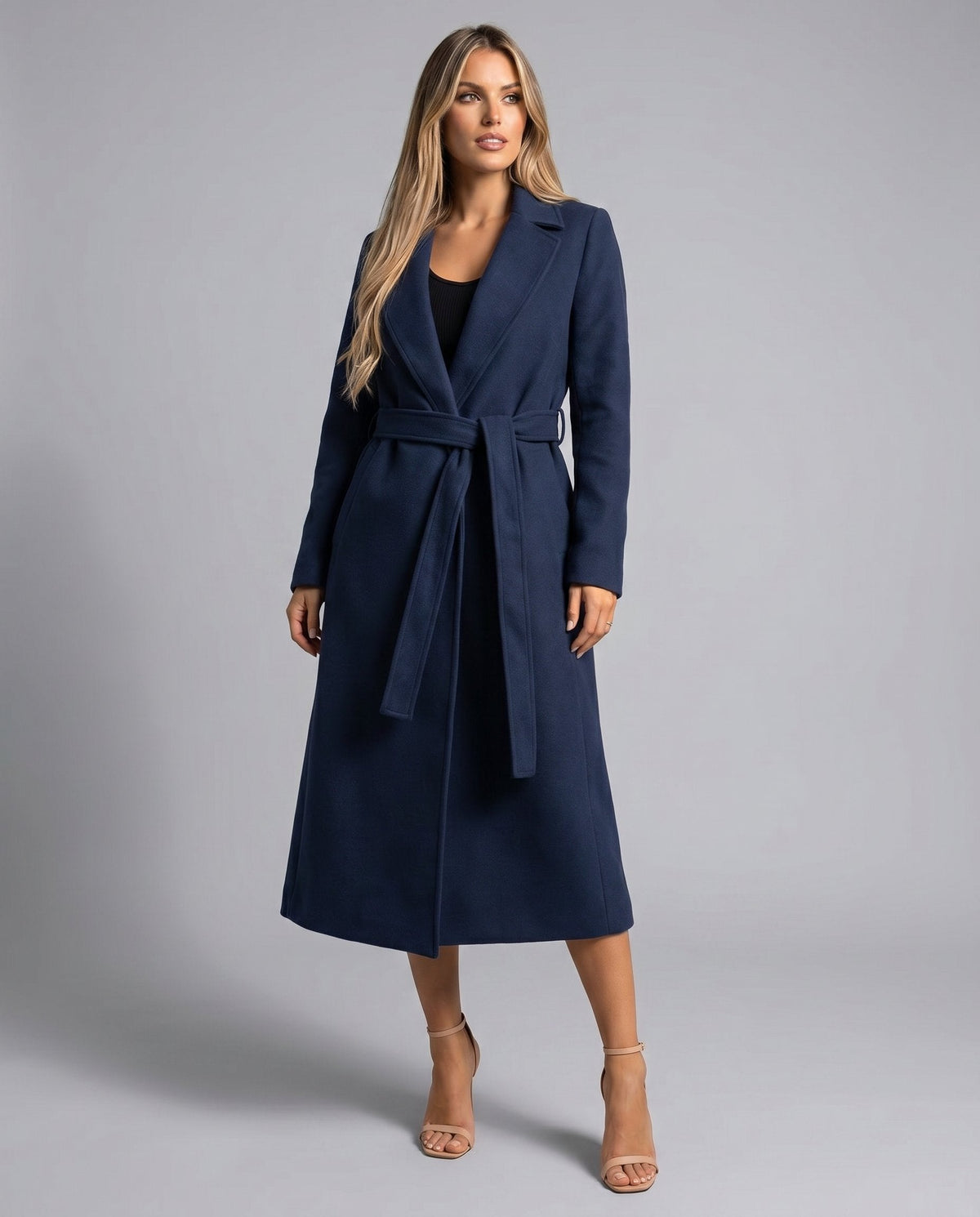 Josie | Long Lapel Coat with Belt