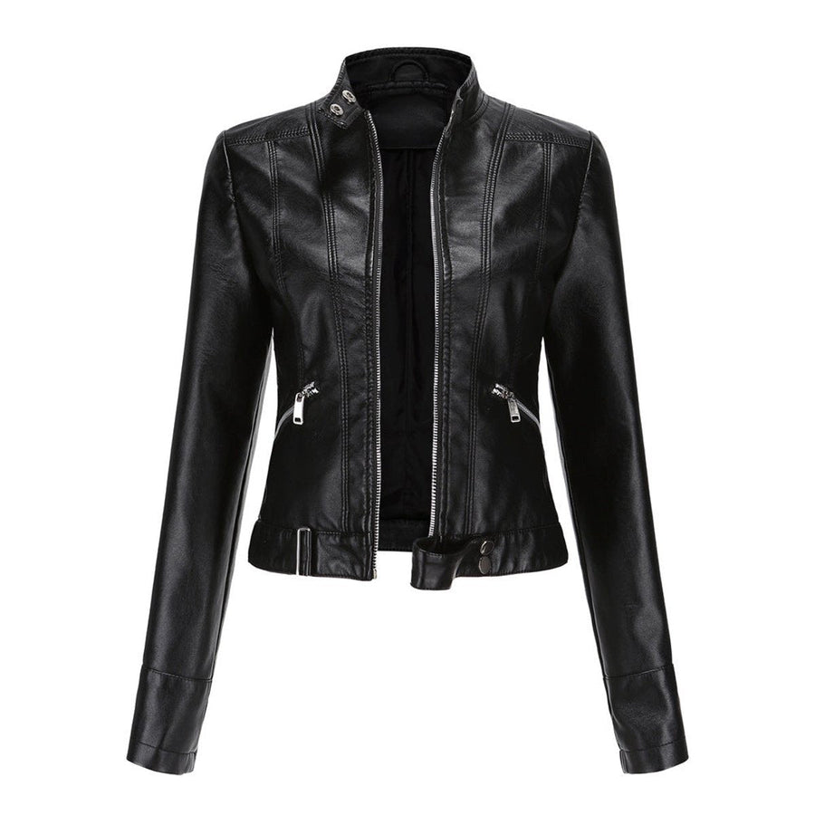 Linnea | Cropped Moto Jacket with Stand-Up Collar