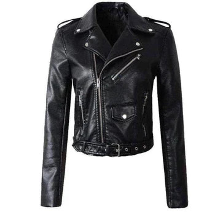 Rachel | Belted Cropped Moto Jacket