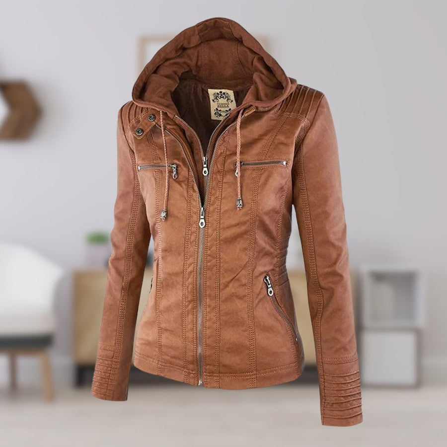 Lucinda | Moto Jacket with Removable Hood and Hooded Design