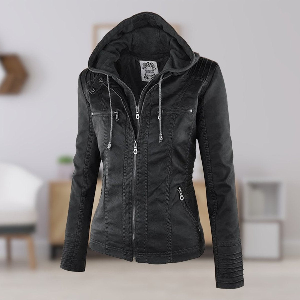 Lucinda | Moto Jacket with Removable Hood and Hooded Design