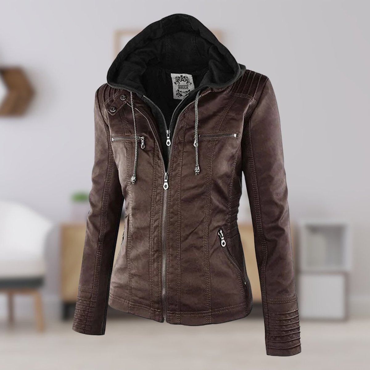 Lucinda | Moto Jacket with Removable Hood and Hooded Design