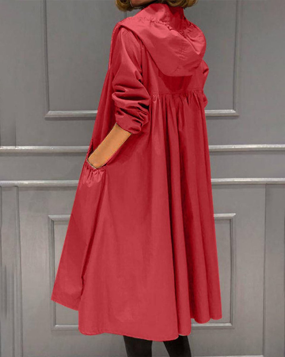 Kathleen | Long Hooded Zip-Up Trench Coat