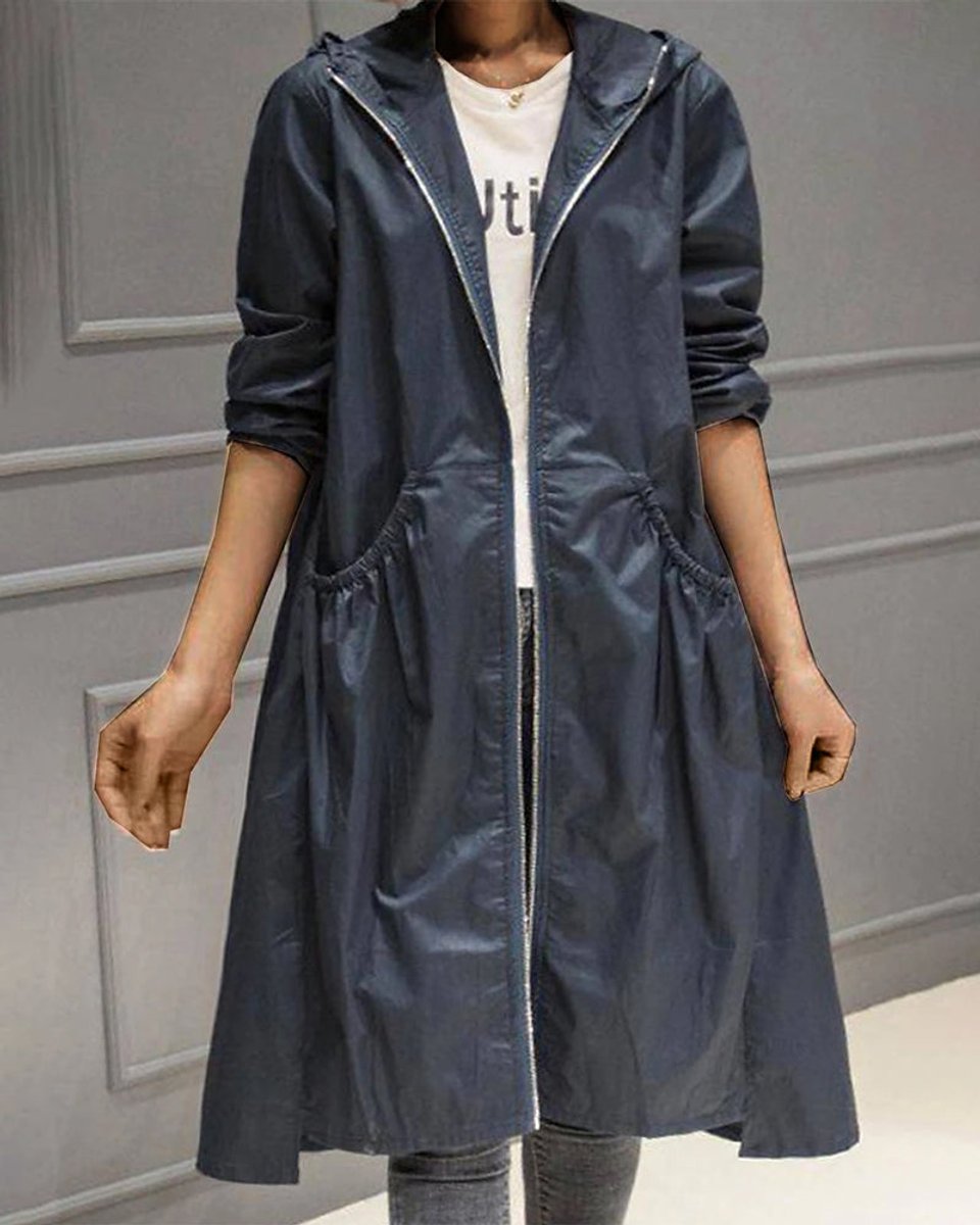 Kathleen | Long Hooded Zip-Up Trench Coat