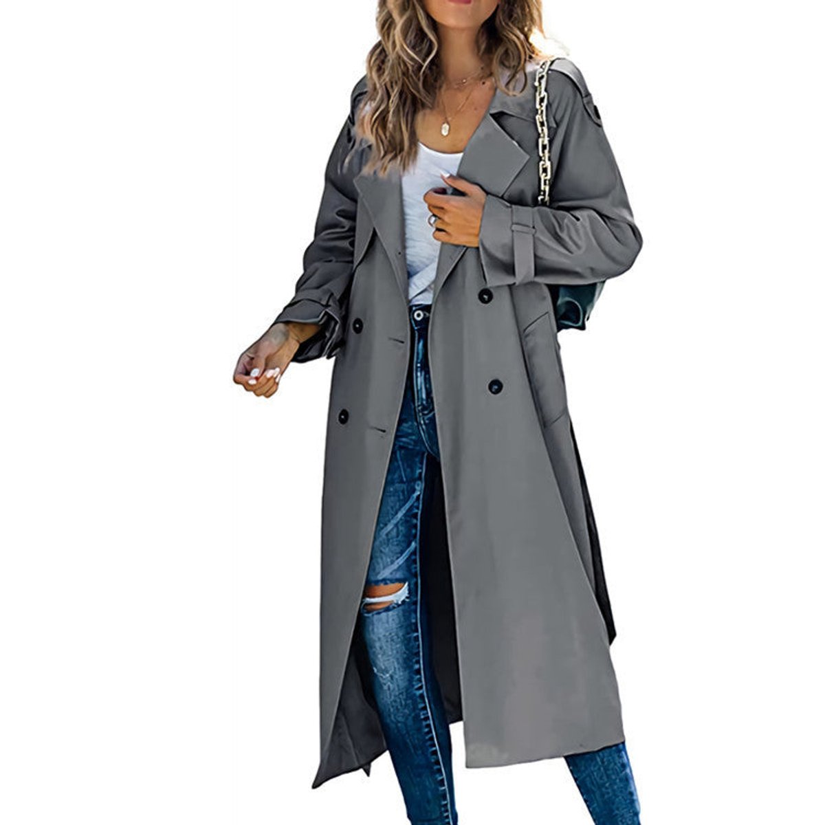 Juliet | Longline Double-Breasted Trench Coat with Belt