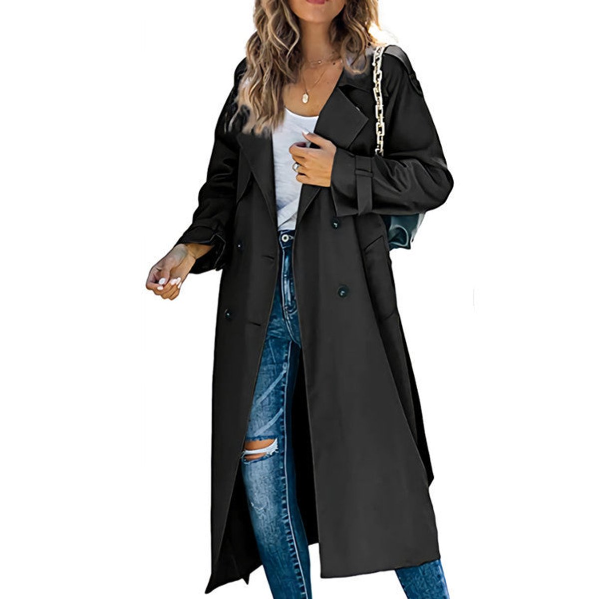 Juliet | Longline Double-Breasted Trench Coat with Belt