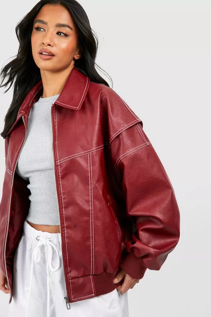 Renée | Oversized Bomber Jacket with Contrast Stitching
