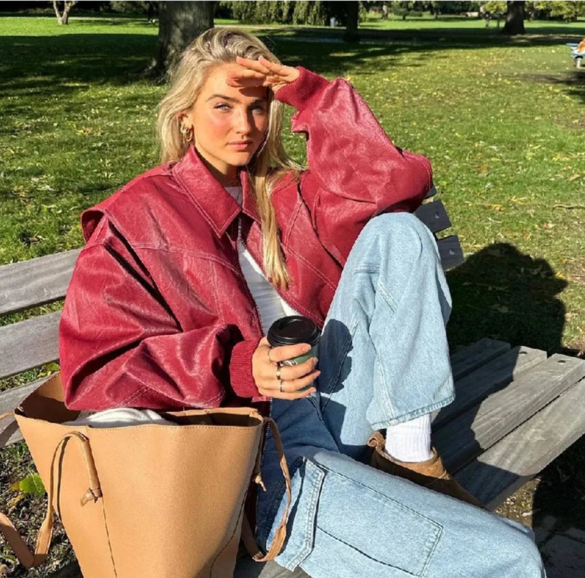 Renée | Oversized Bomber Jacket with Contrast Stitching